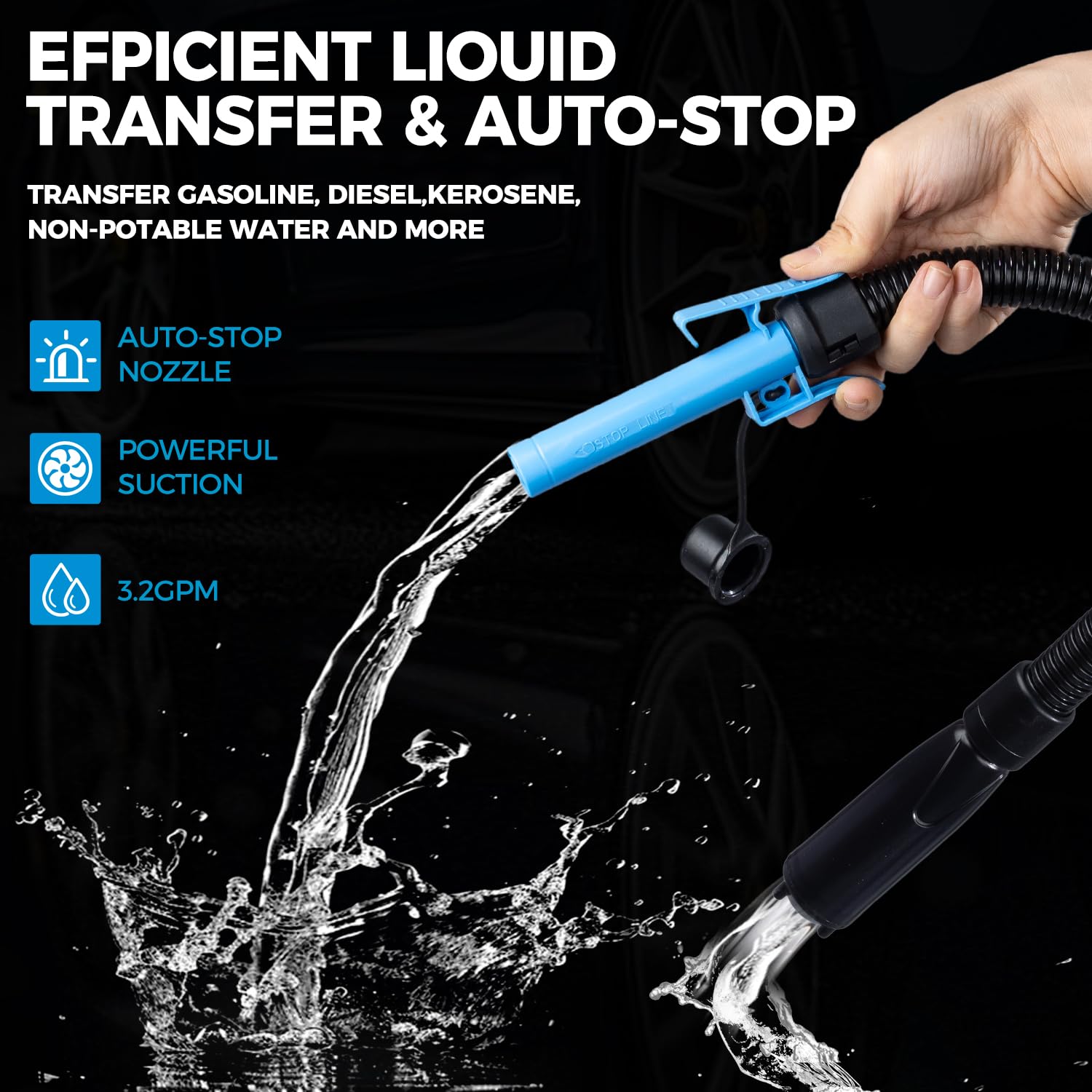 Vedocn pump delivers 3.2 GPM for quick transfers.