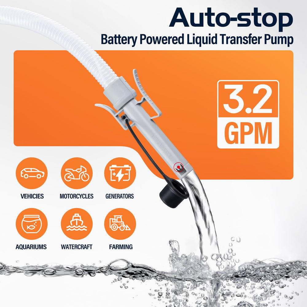 Vedocn battery-powered pump with long hose for outdoor fueling