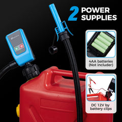 Vedocn pump powered by DC 12V battery for portability.
