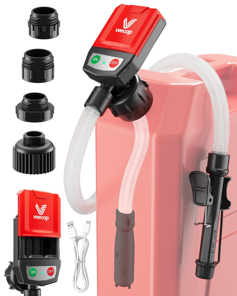VEECAP automatic fuel pump with auto-stop prevents spills during refueling.