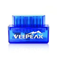 Veepeak Mini OBD2 scanner connected to Android device for diagnostics.