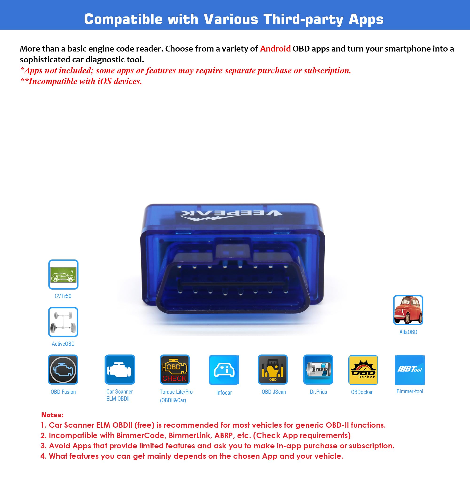 Veepeak OBD2 live data dashboard displaying RPM, speed, and temperatures.