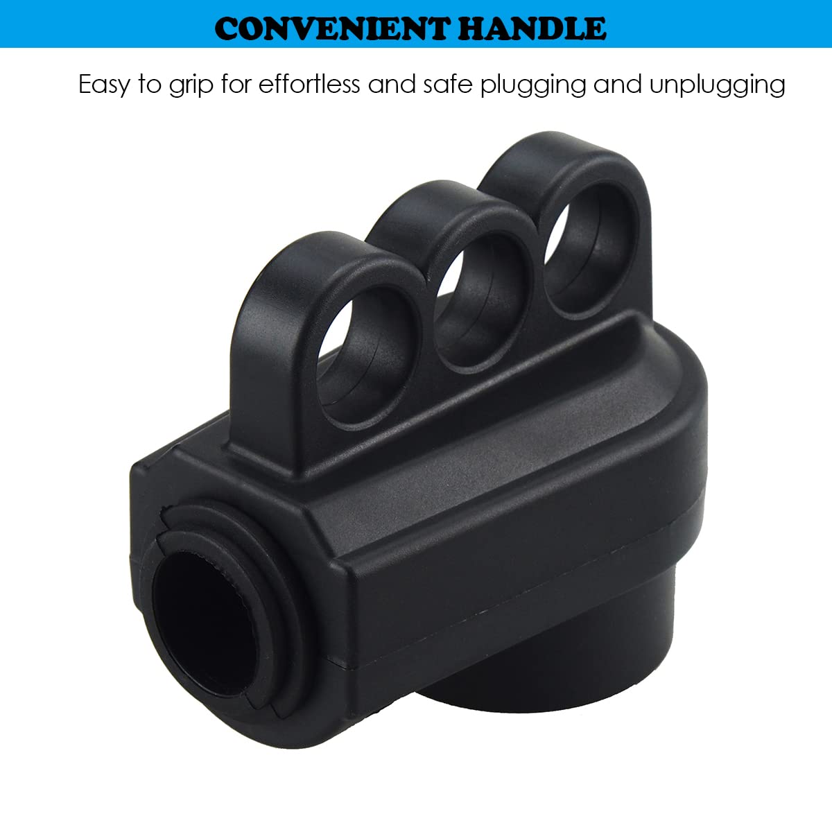 Veepeak RV receptacle easy-grip handle closeup for effortless plugging.