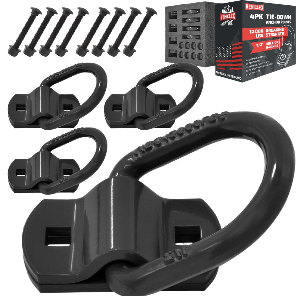 Vehiclex bolt-on D-ring trailer anchor for secure, high-strength tie-downs on heavy loads.