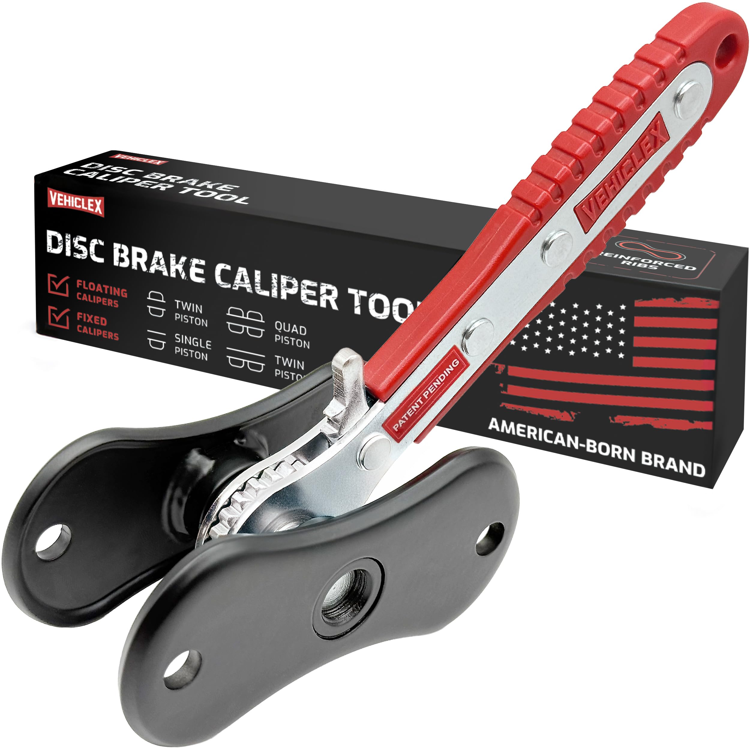 Vehiclex brake caliper compression tool front view shows sturdy frame for even piston pressure.