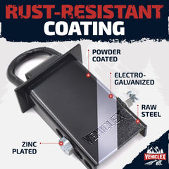 Vehiclex D-ring bolt system close-up highlights rust-resistant zinc-coated hardware and strength