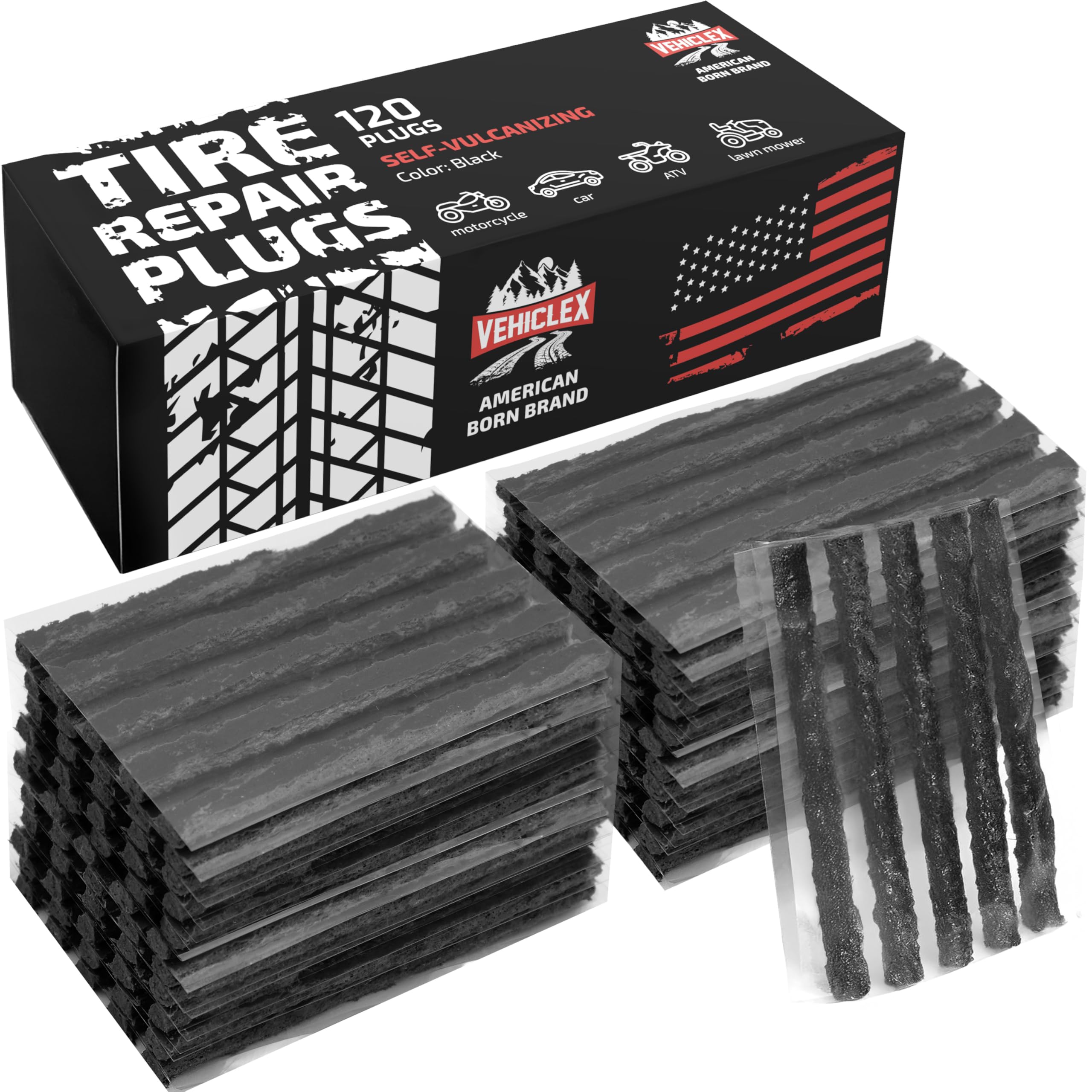 Vehiclex flat tire repair plugs closeup showing durable kit for roadside emergencies