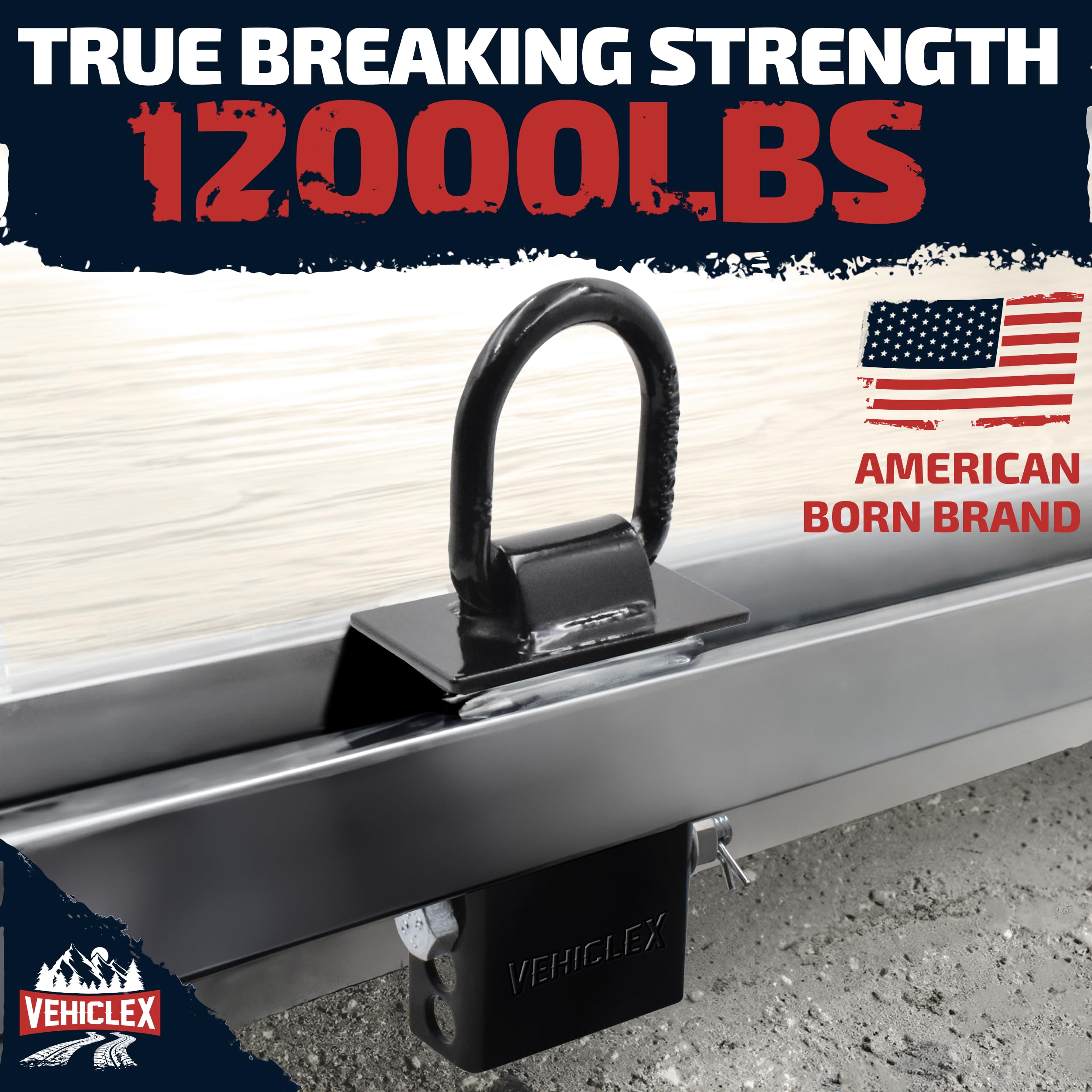 Vehiclex heavy-duty D-ring anchors 12000 lb capacity illustrate heavy load strength