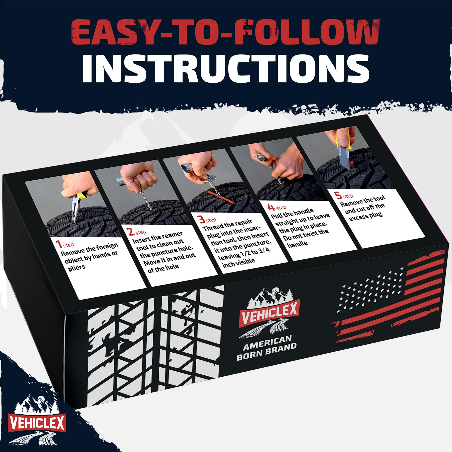 Vehiclex emergency repair kit ready for cars, trucks, motorcycles and more