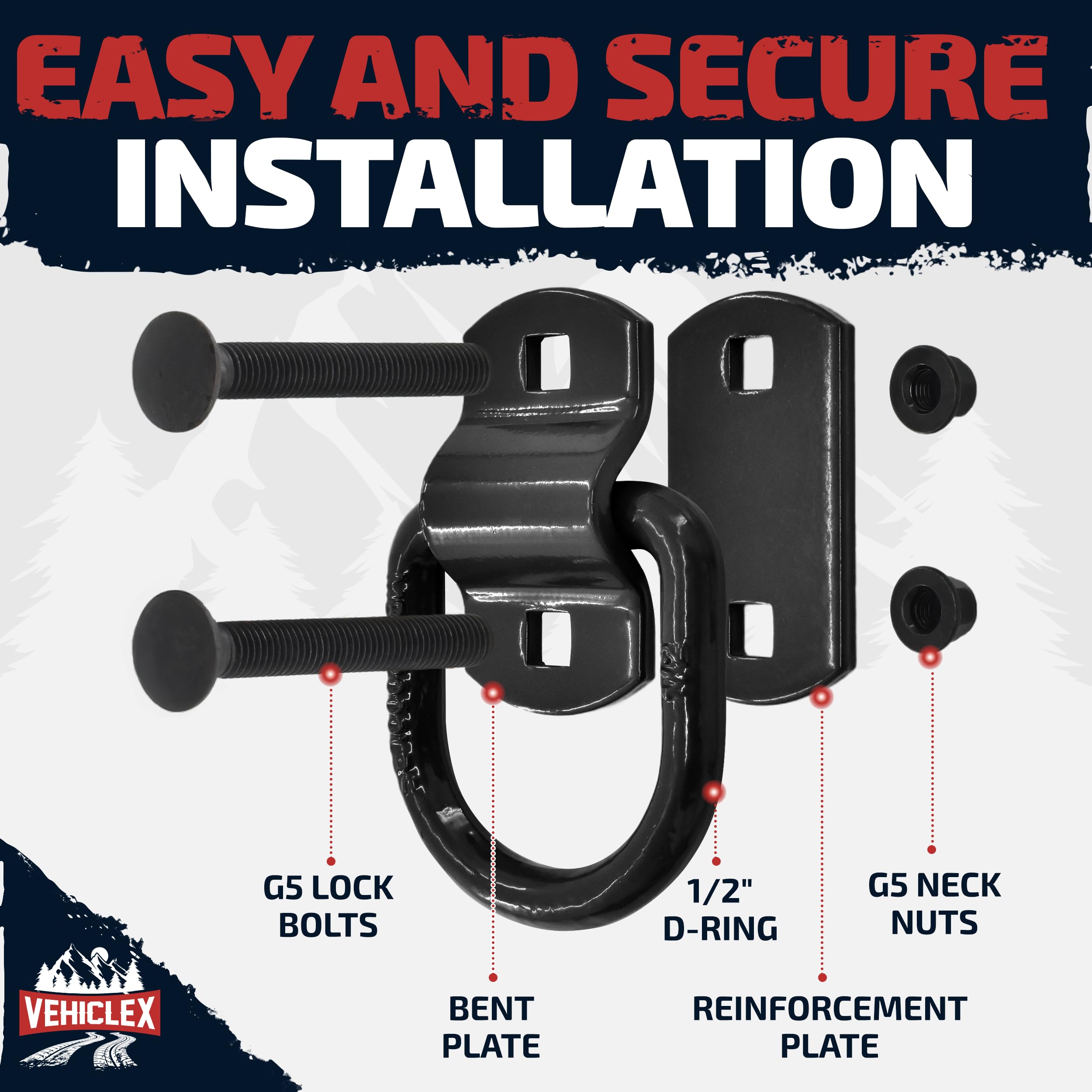 Vehiclex round-head bolts with square cutouts simplify quick installations.