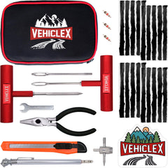 Vehiclex tire repair kit with aluminum-handled tools for quick roadside fixes