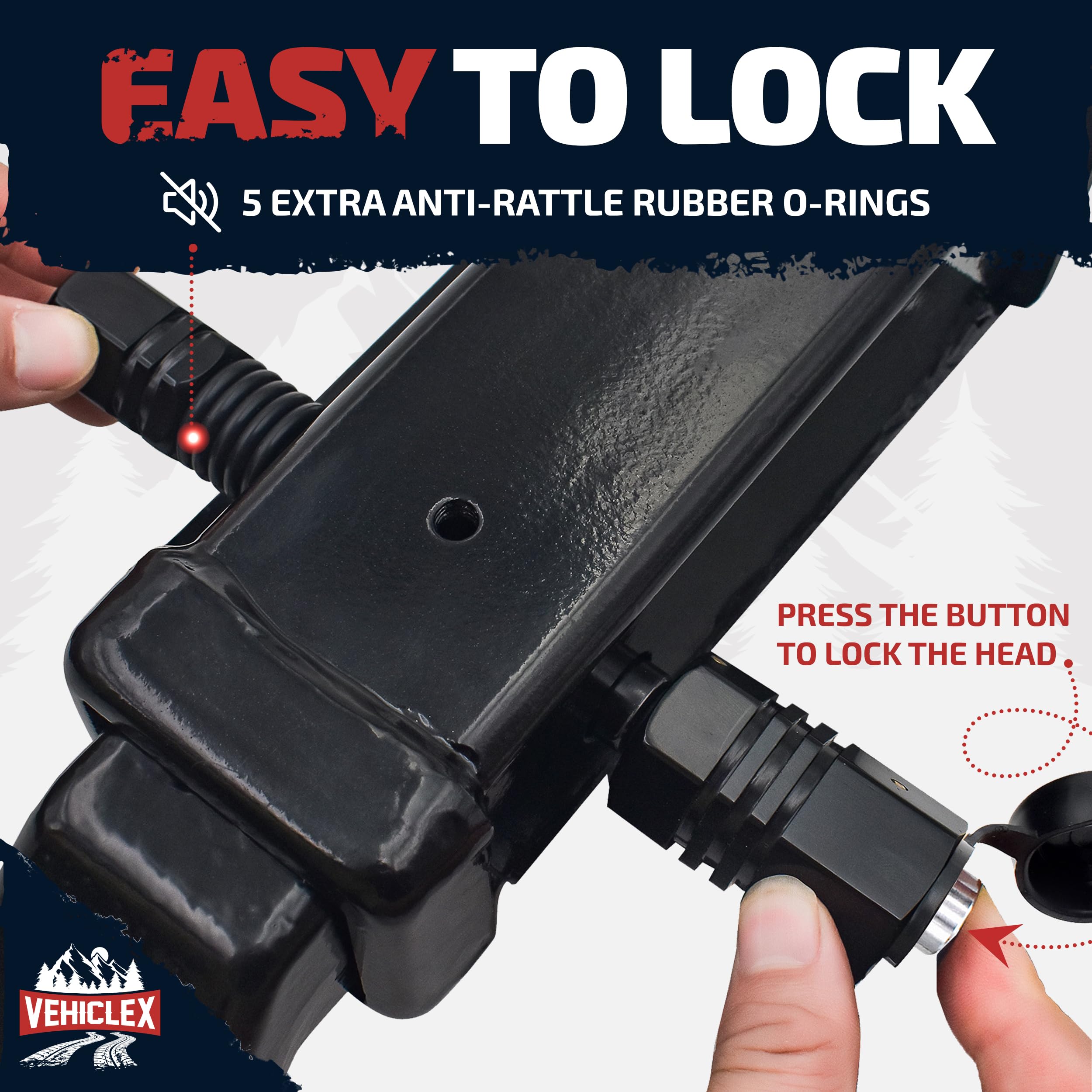 Vehiclex universal-fit 3-inch and 3.5-inch receivers with rugged locking.