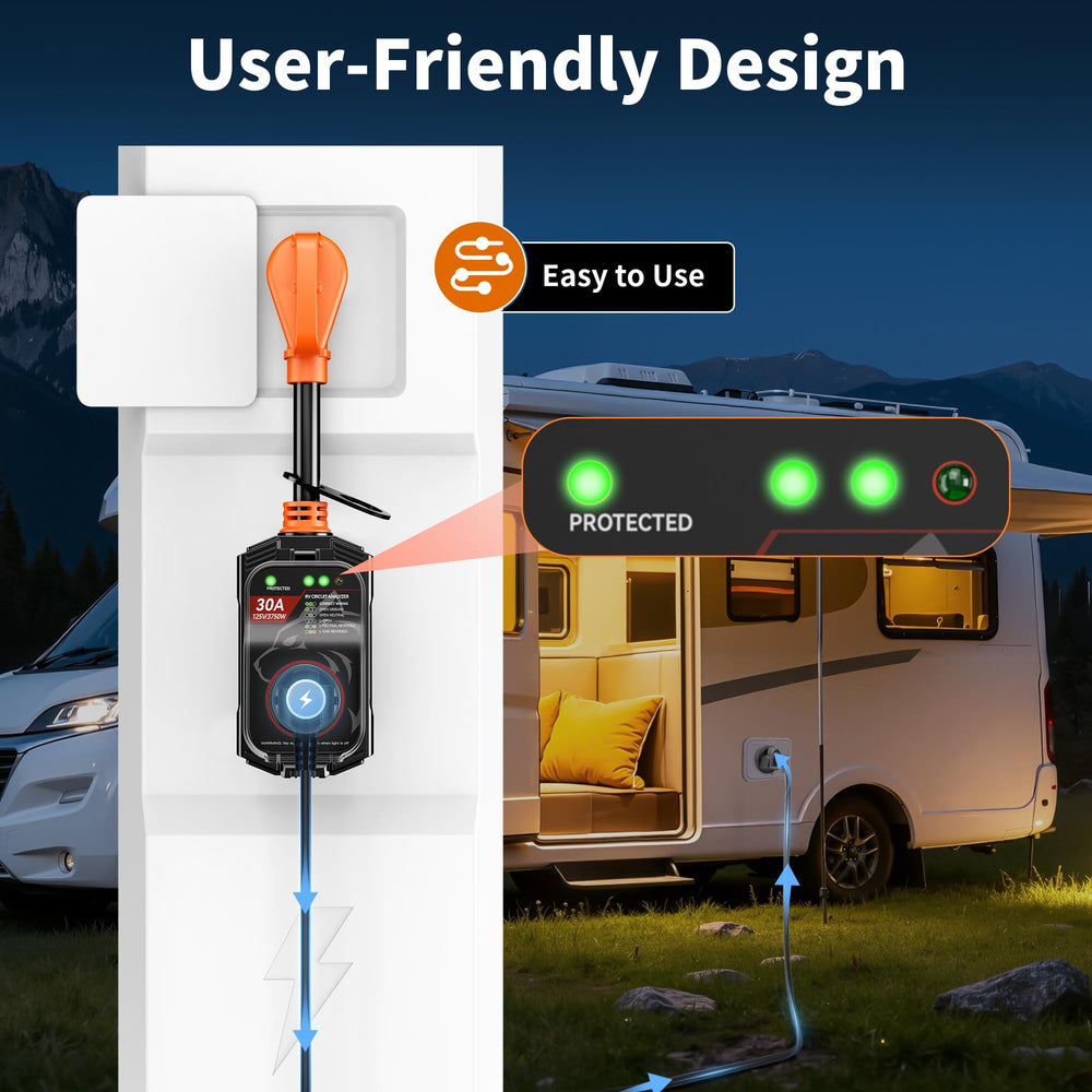 Vehiker 16000J surge protector in use with waterproof cover secured