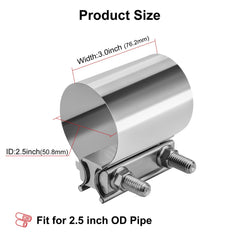 VehiMata 2.5-inch exhaust clamp installed on pipe for leak-resistant connection.