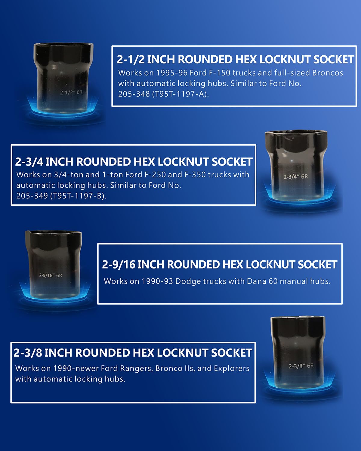 VEHIRETL 2-3-8-inch rounded hex locknut socket designed for automatic hub maintenance