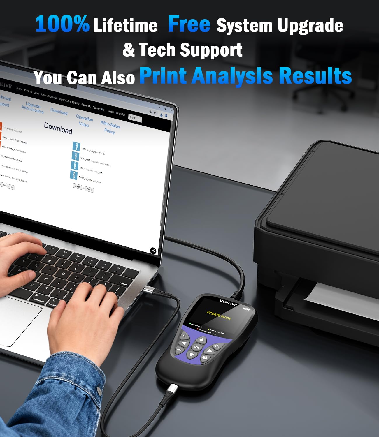 VEHLIVE V850 2.8-inch color display provides clear readouts.