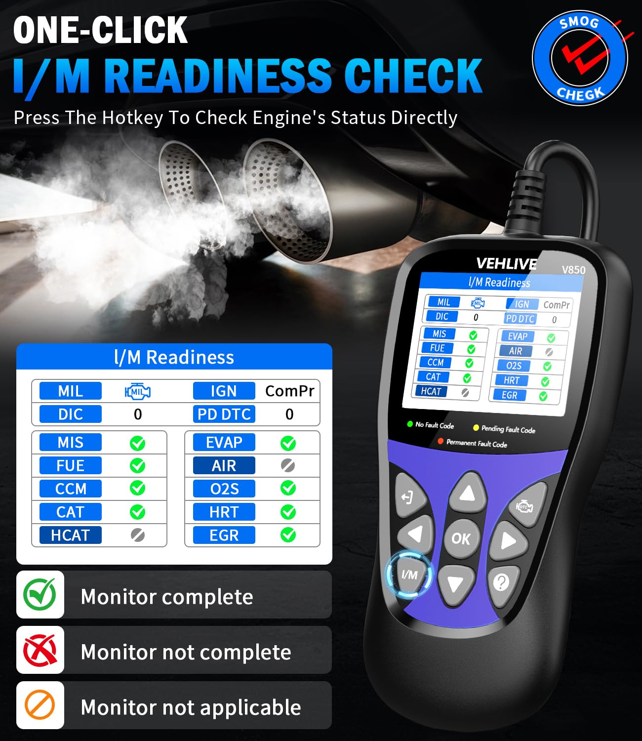 VEHLIVE V850 VIN/CIN retrieval provides quick vehicle information.