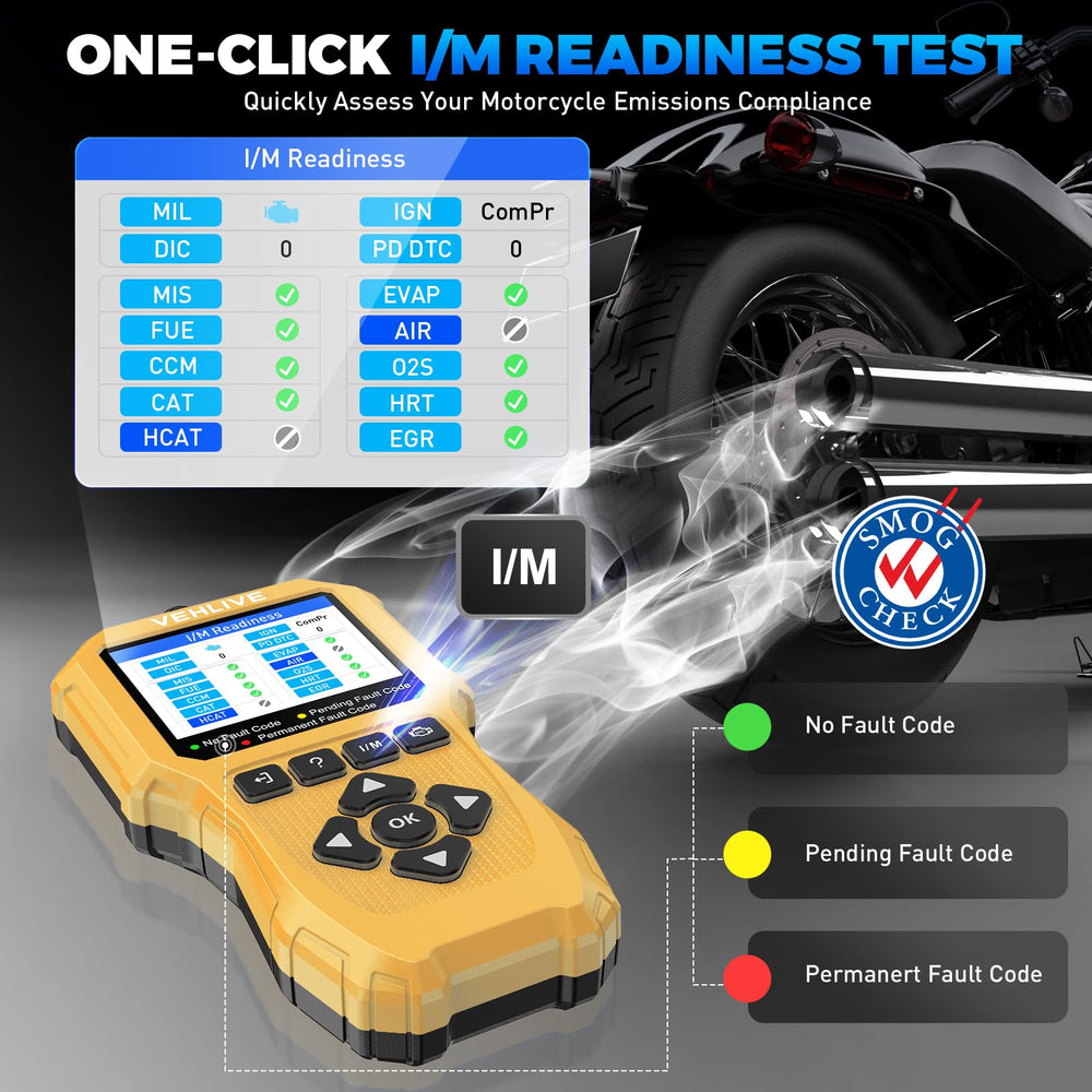 VEHLIVE V880 MOTO one-click I/M ready for fast checks