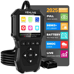 VEHLIVE V880 screen displays diagnostic readouts for quick vehicle insights.