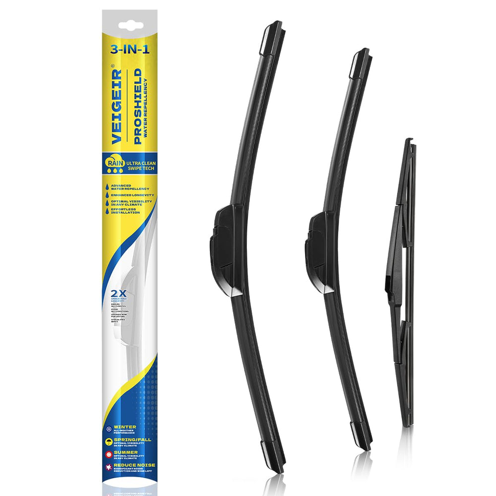VEIGEIR 3Pack windshield wipers 26-front blade for clear rain visibility.