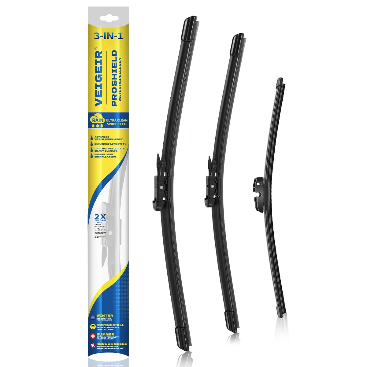 VEIGEIR 3-pack wiper blades in 26–22–11 inches for Explorer, complete front and rear visibility