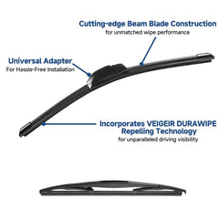 VEIGEIR 3-pack Honda Fit 14-inch front passenger blade close-up shows durable zinc-base construction