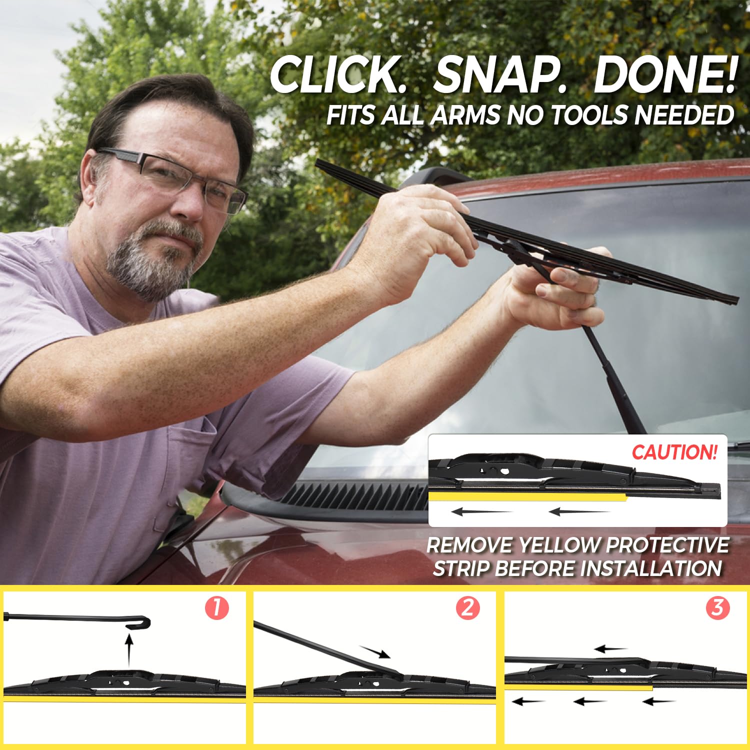 VEIGEIR silent glide reduces chatter for a smooth windshield sweep.