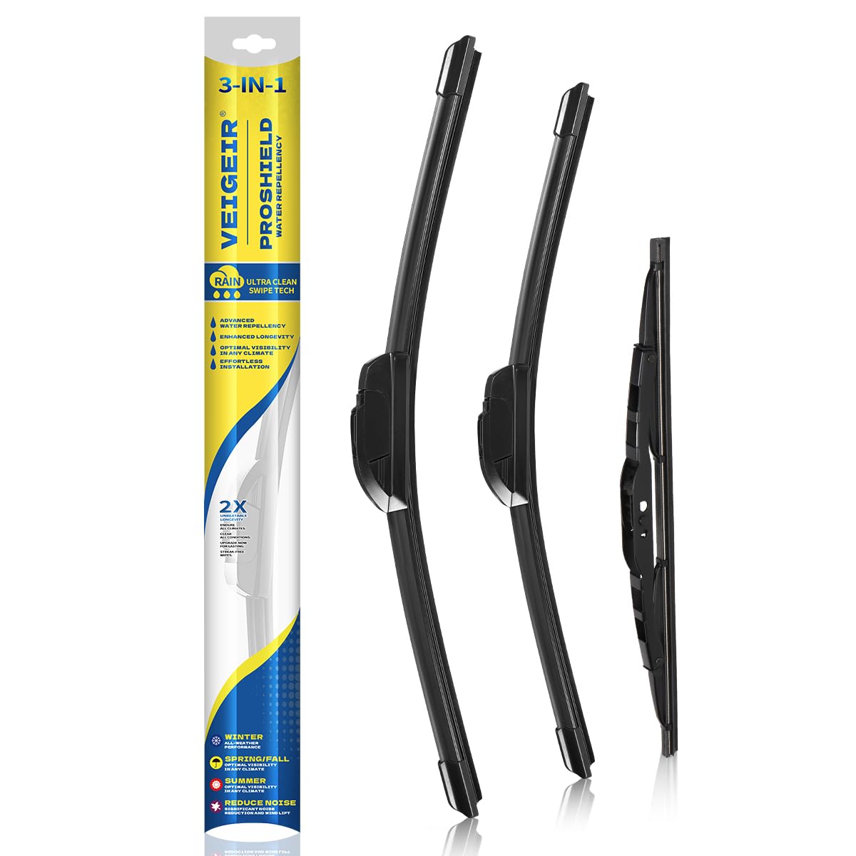 VEIGEIR 3-pack packshot showing quick install blades for Ford Escape and Mercury Mariner