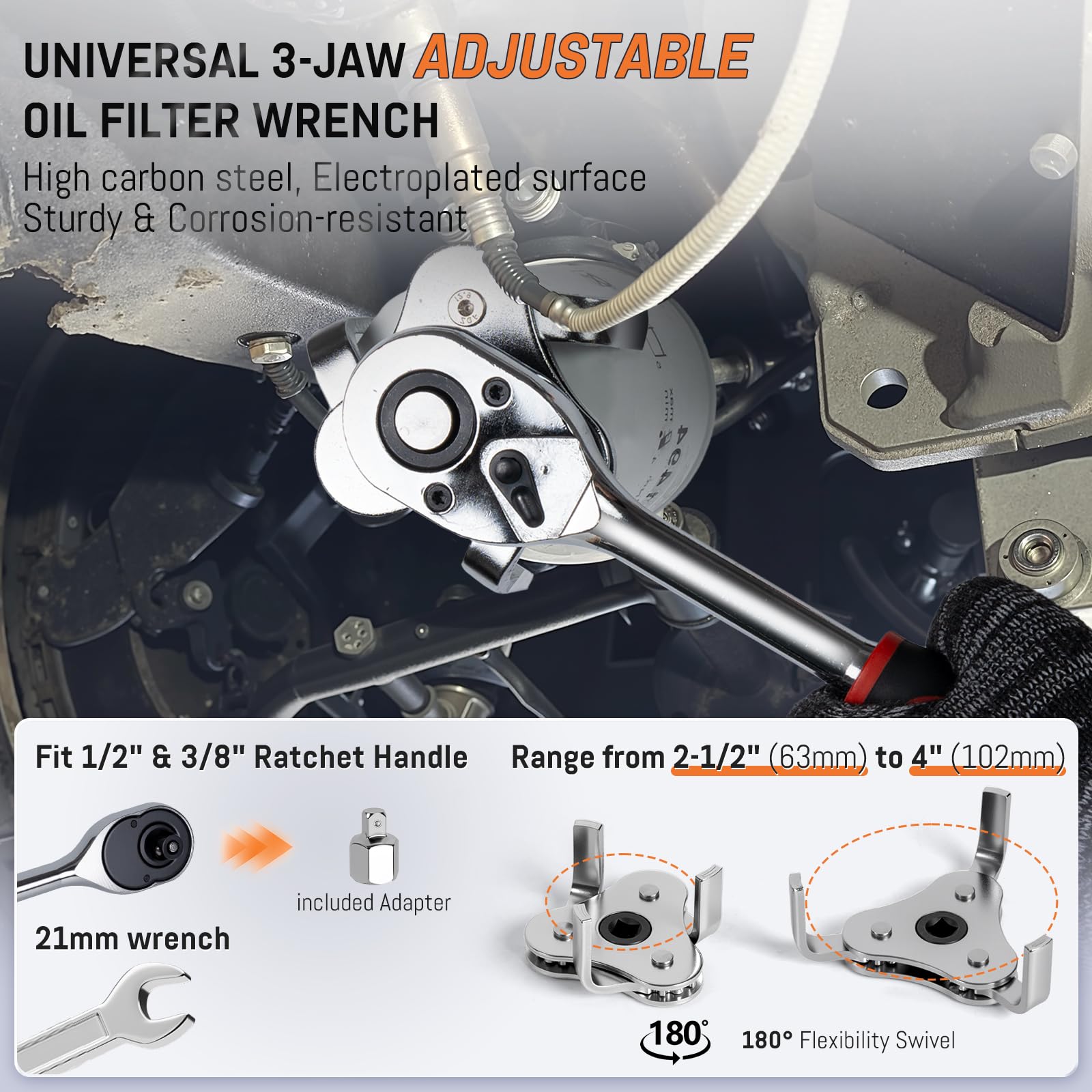VEIYIE adapter fits 1/2 and 3/8 drive for versatility.