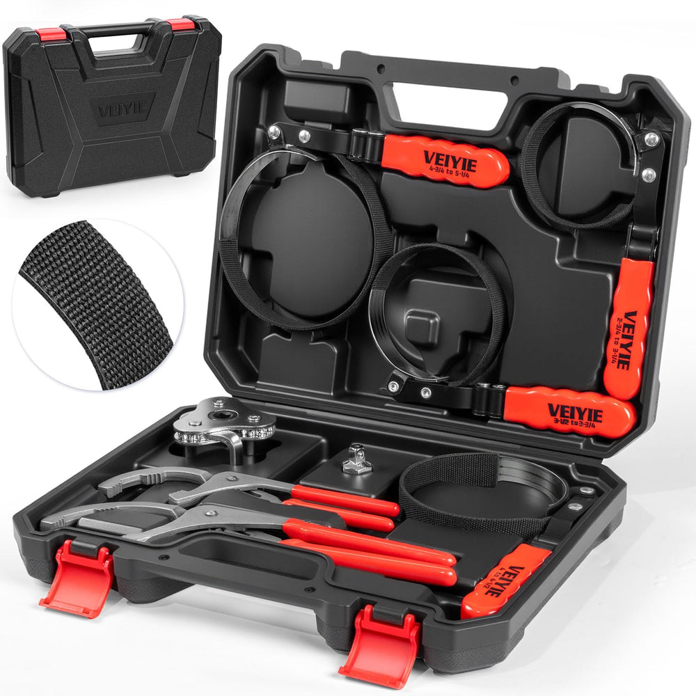 VEIYIE oil filter wrench set case stores tools neatly for quick access.