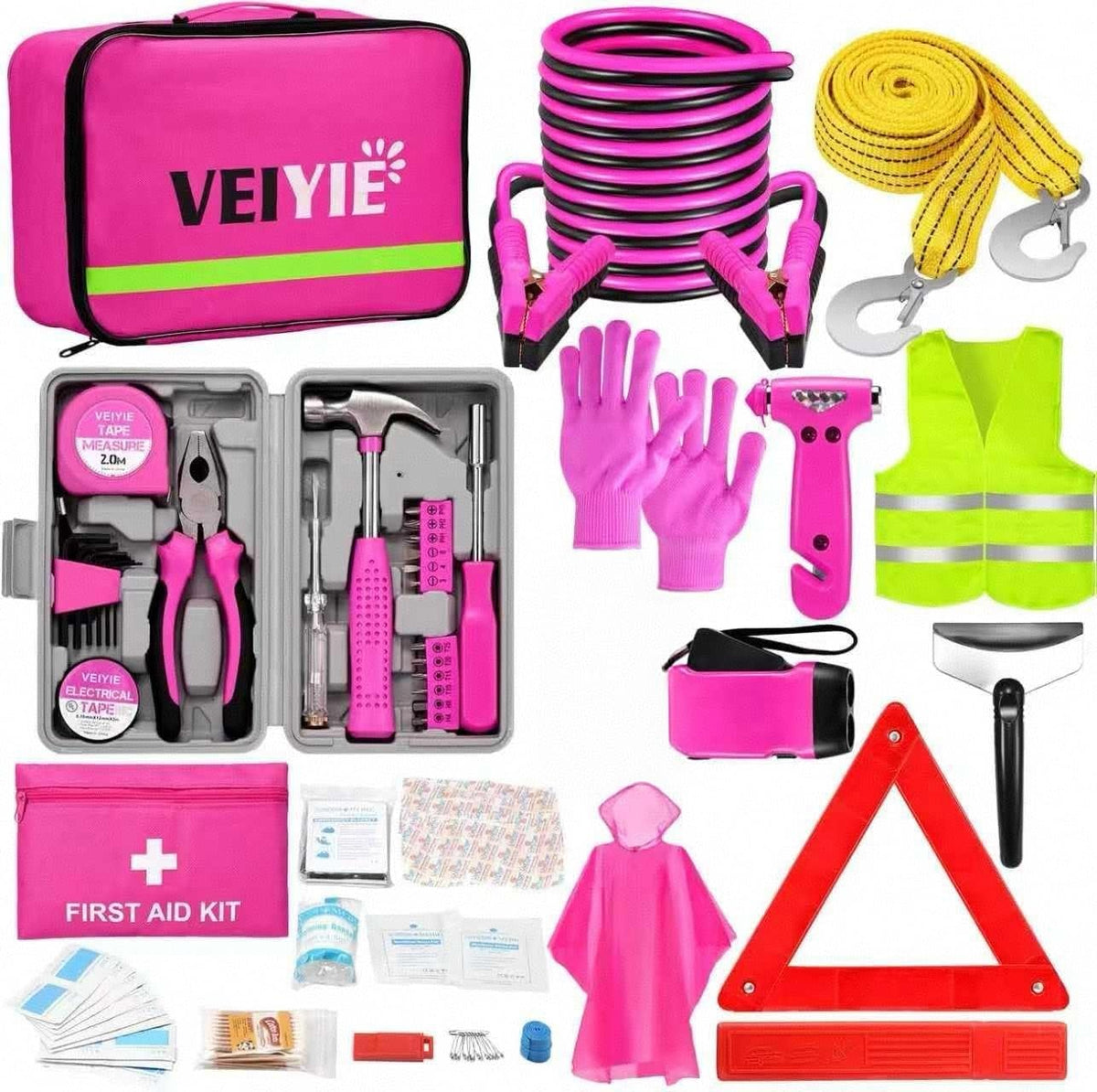 VEIYIE pink jumper cables ready for roadside assistance