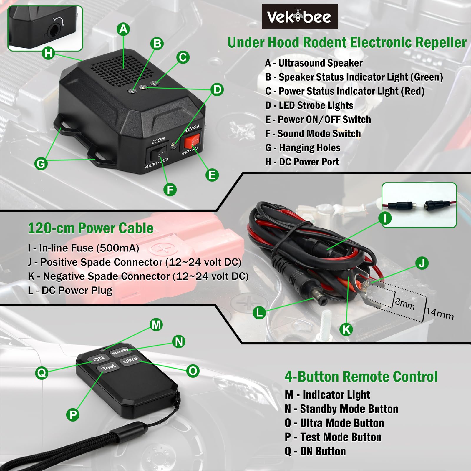 Vekibee remote control used to switch modes conveniently without hood access