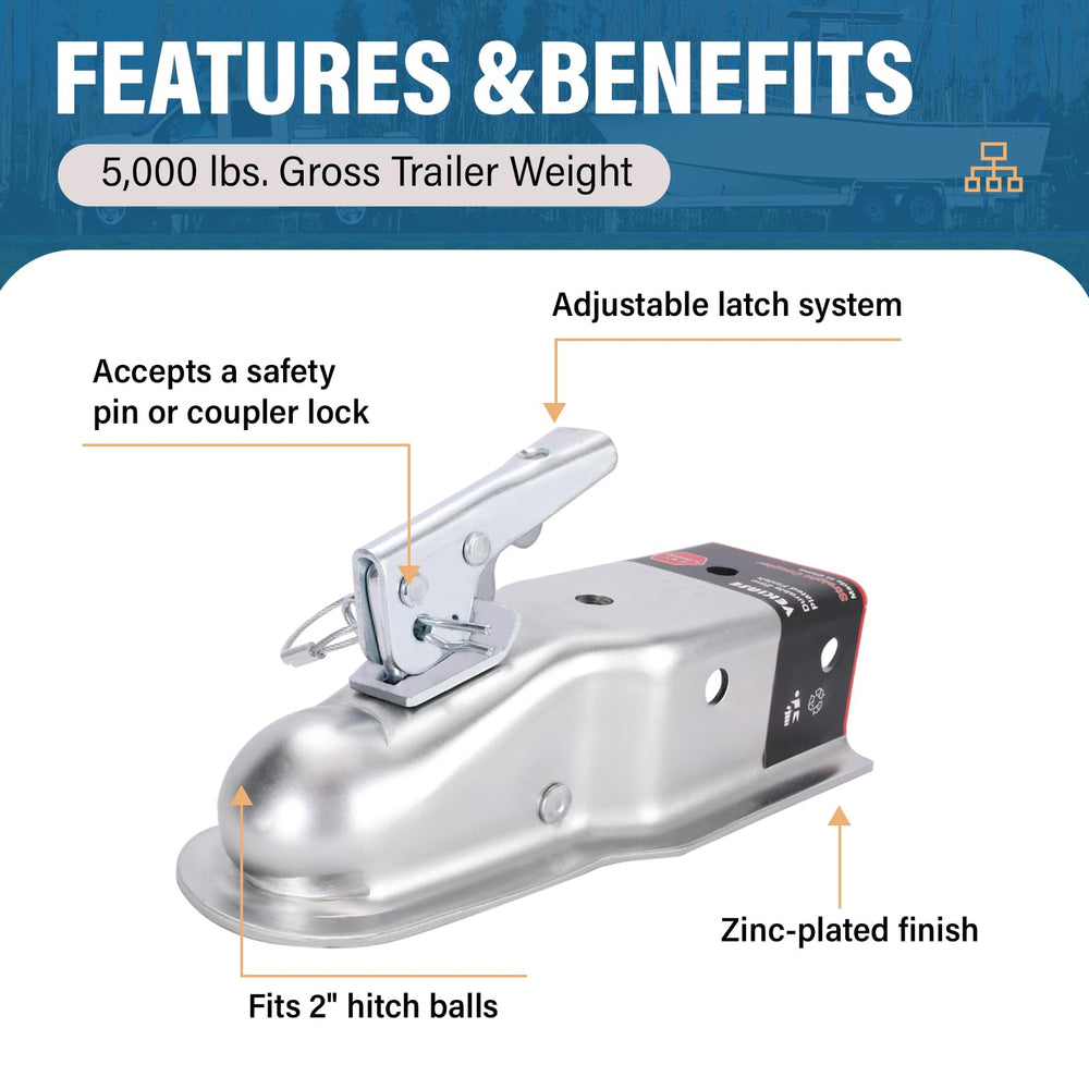 VEKINSE Zinc finish resists corrosion in outdoor towing.