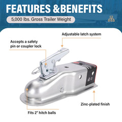 VEKINSE Zinc finish resists corrosion in outdoor towing.