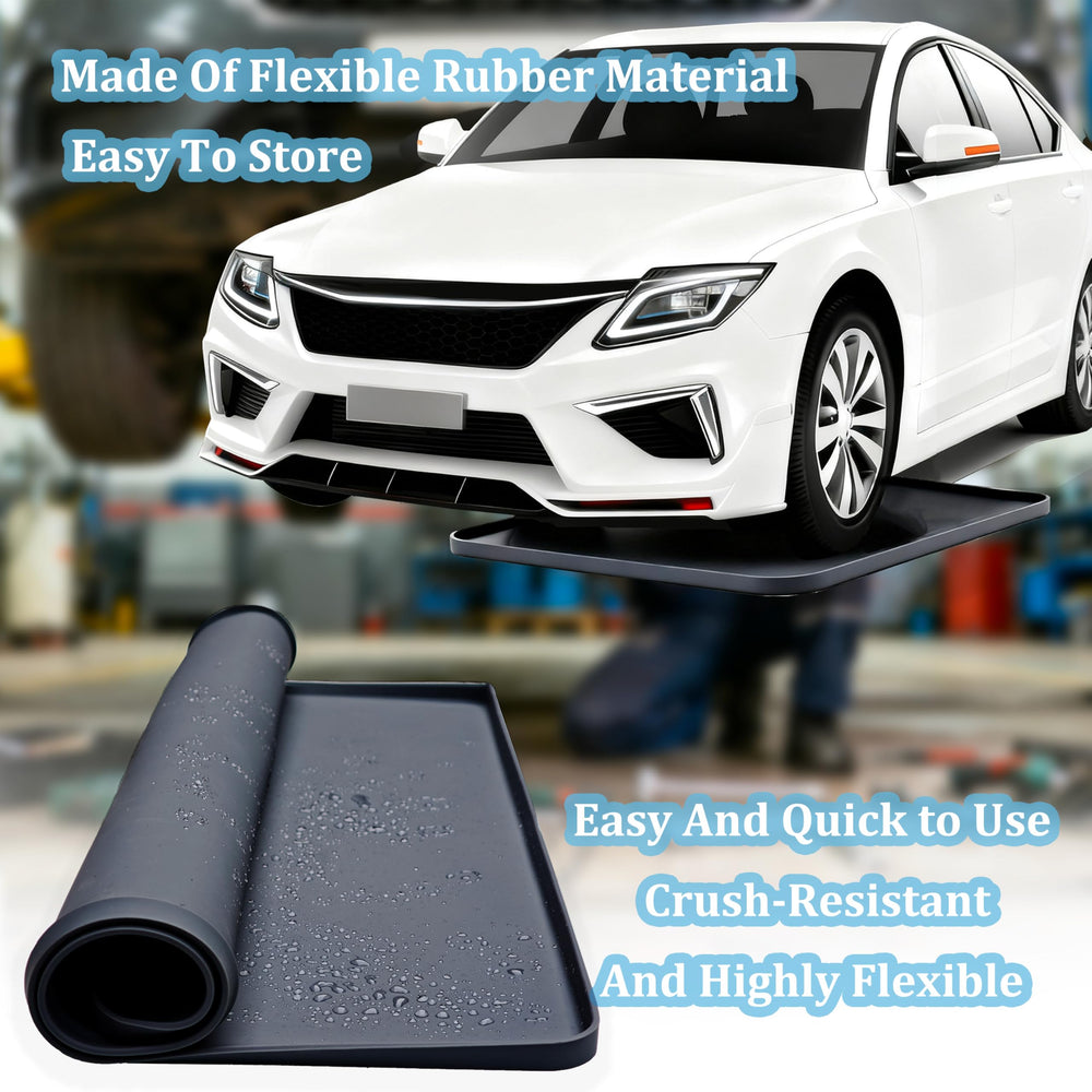 VeloZap waterproof, leak-proof oil pan protects outdoor driveways.