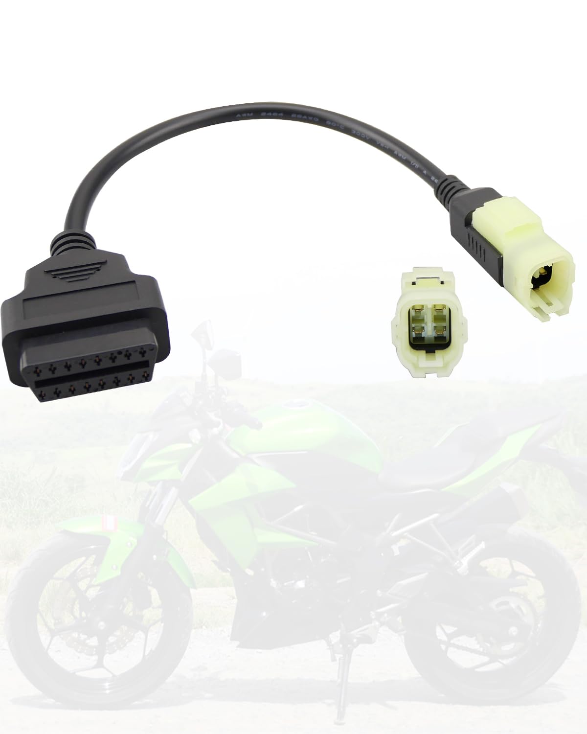 VelvetunVillay OBD2 cable enabling 4-pin to 16-pin diagnostics for motorcycles