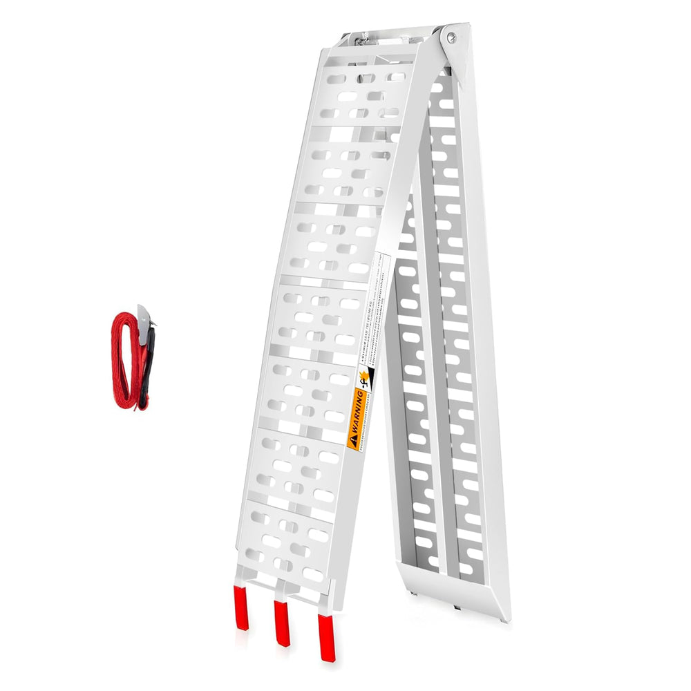VENDAV 89-inch aluminum motorcycle ramp ready for loading on a pickup bed