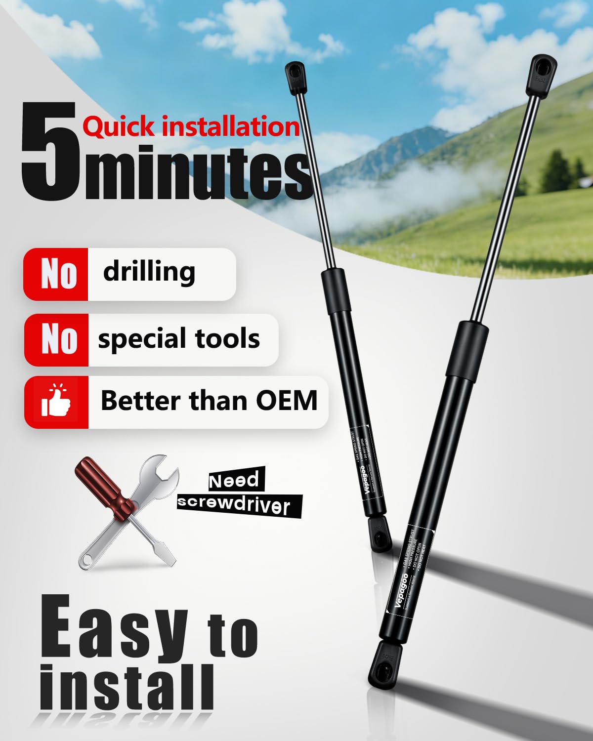 Vepagoo ARE Leer snugtop compatible struts for truck canopies.
