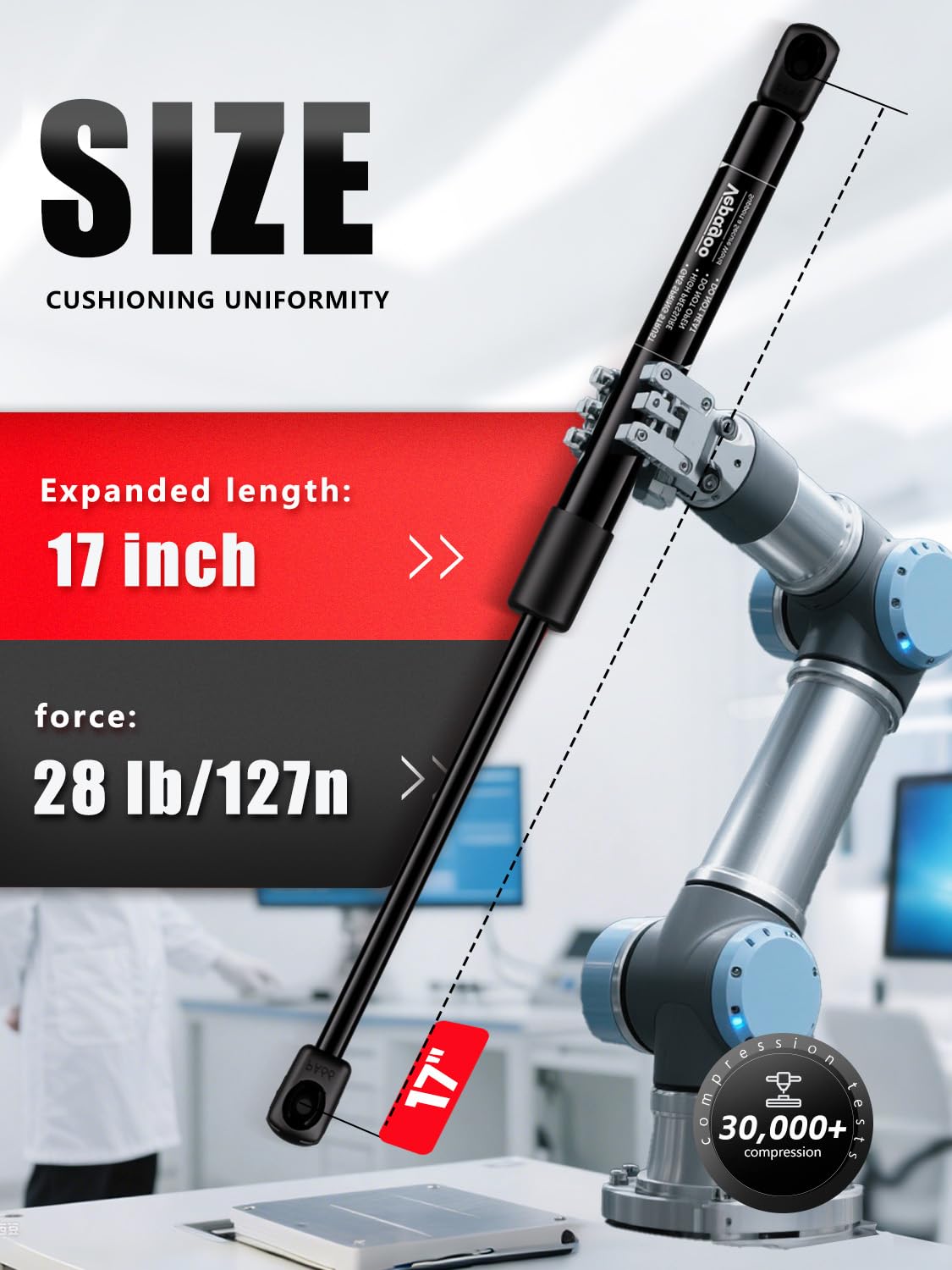Extended 17.13 inch stroke shown on Vepagoo gas struts for easier access.