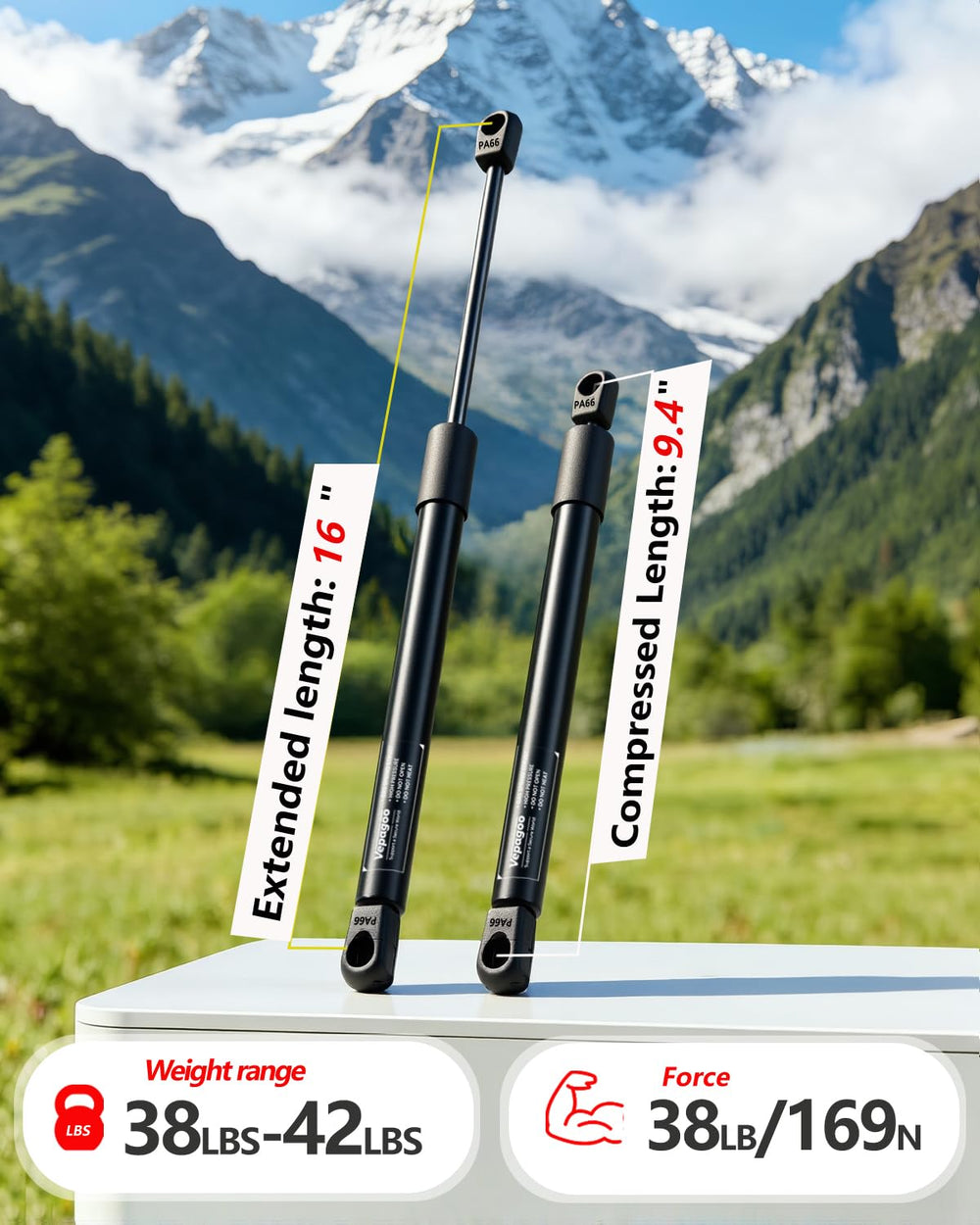 Vepagoo C16-09209 gas struts pack of two enables quick replacement.