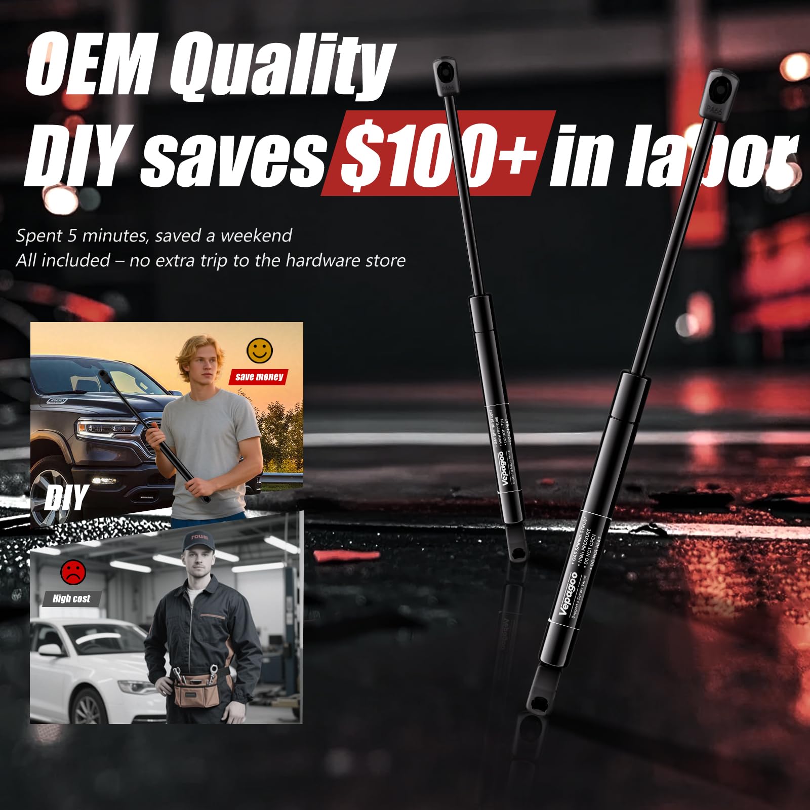 Vepagoo quick installation guide for hood struts