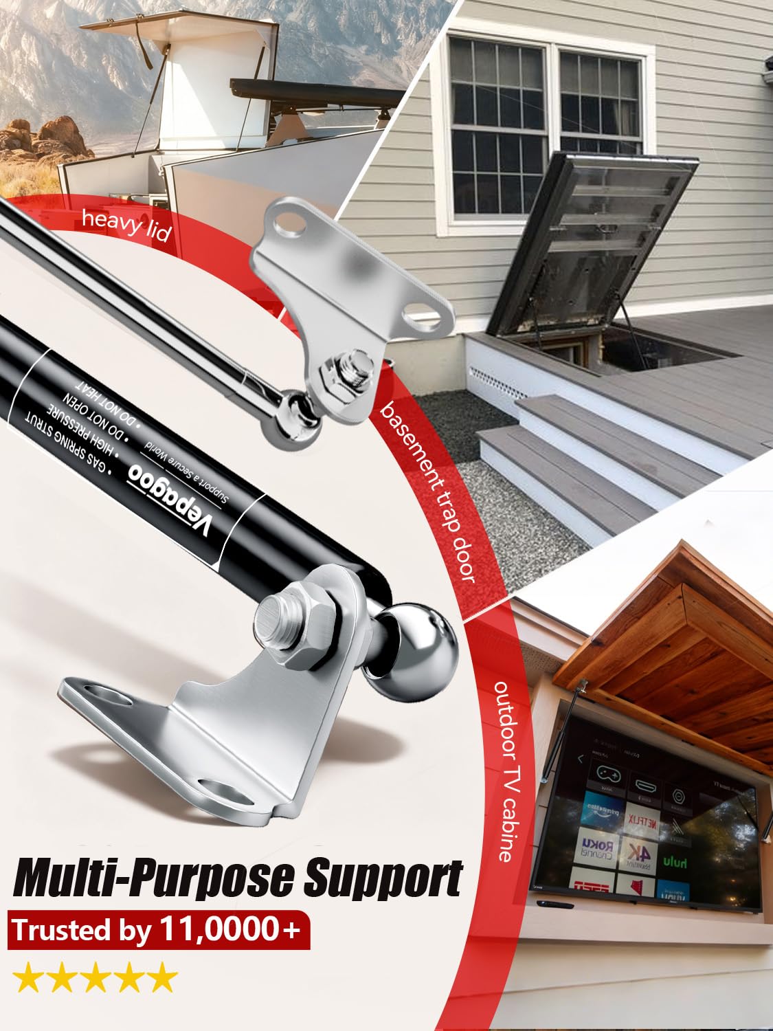 Vepagoo heavy-duty brackets and M8 nuts provide solid, secure mounting.