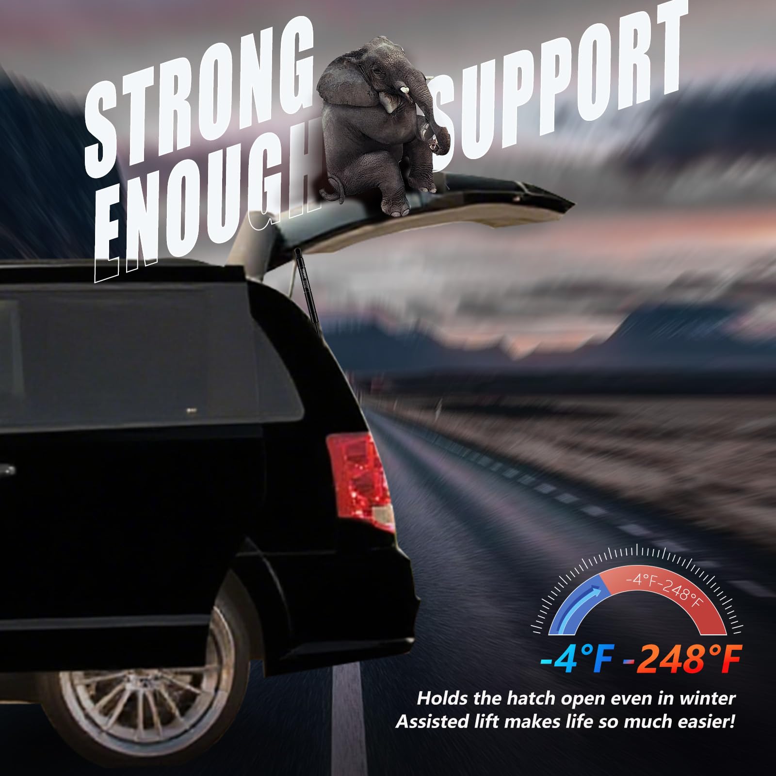 Vepagoo rear hatch gas strut withstands weather while maintaining consistent performance.