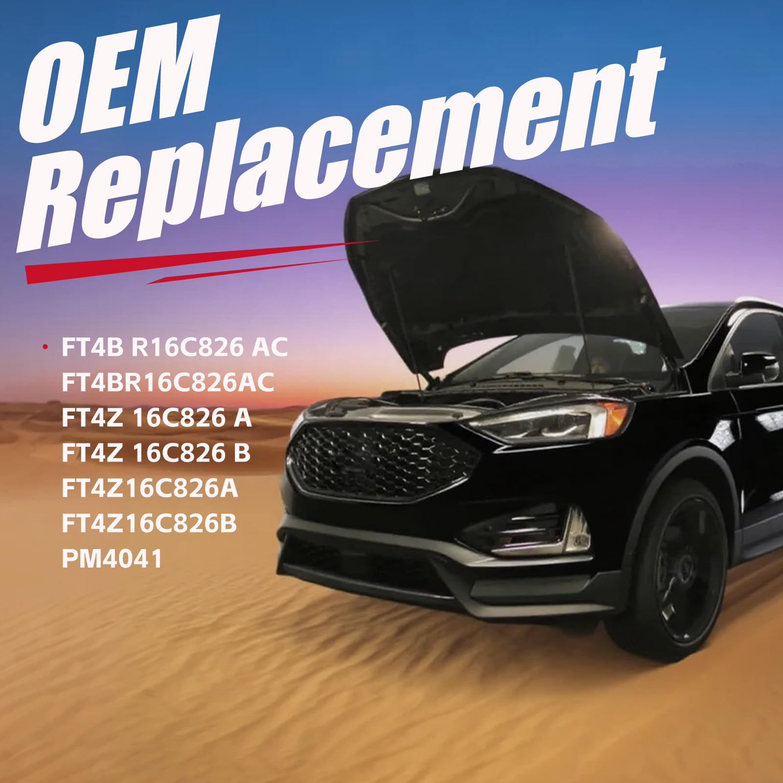 Installed hood struts on Ford Edge showing secure lift