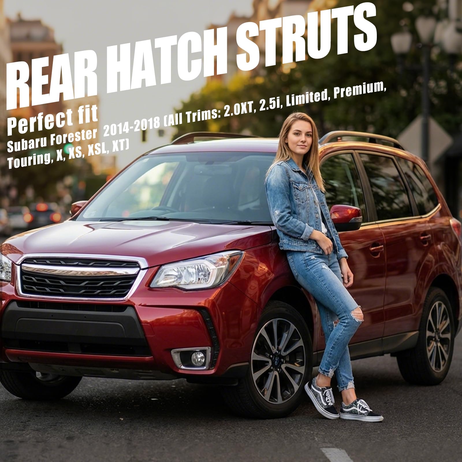 Vepagoo liftgate struts installed on Forester 2014-2018 enable easy trunk access.