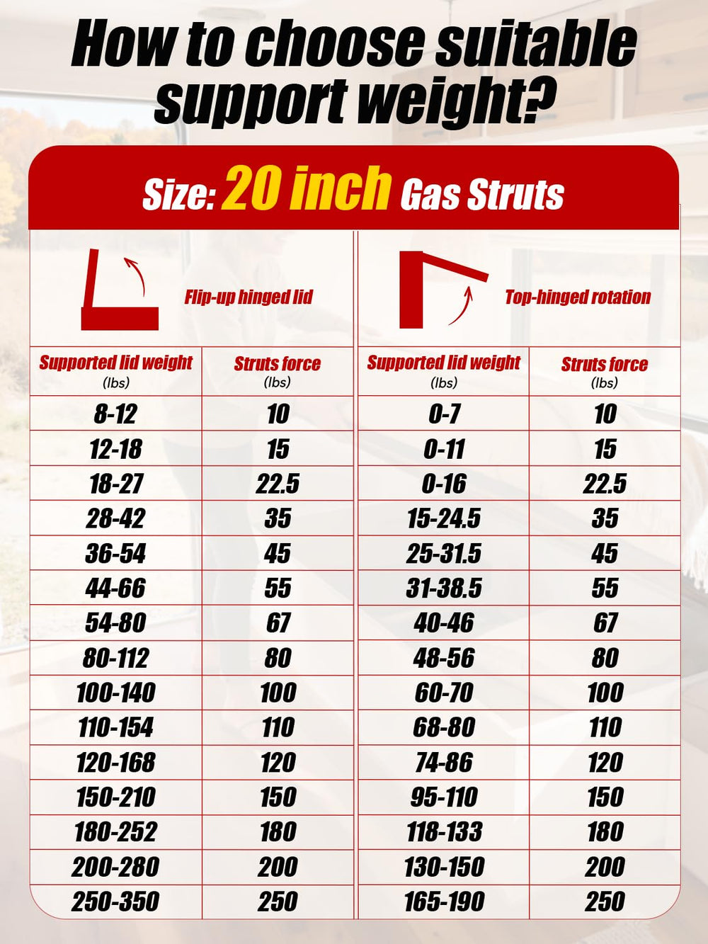 Vepagoo two-strut package fits RV beds, trailer doors, and lids.
