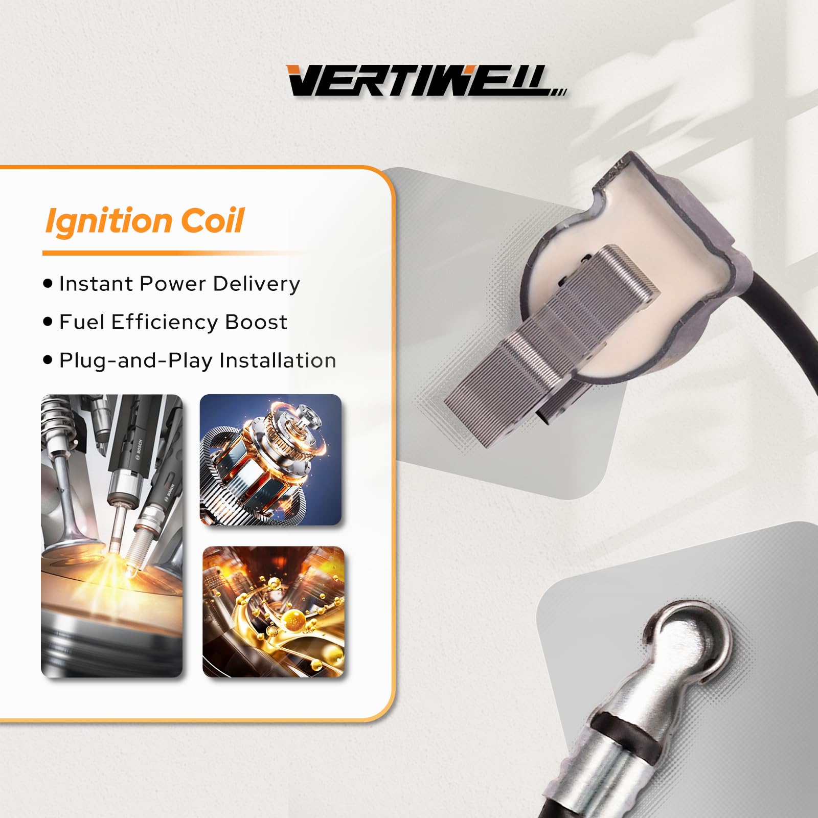 Box contents show two Vertiwell ignition coils for quick replacement
