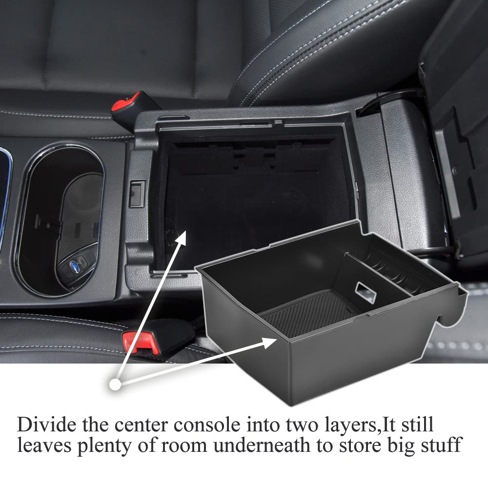 Vesul center console tray with cable pass-through keeps charging cords organized