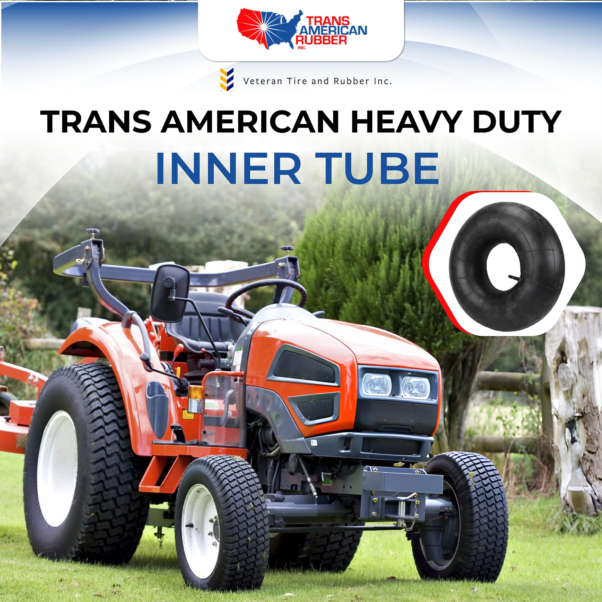 Veteran Tire and Rubber Trans American inner tube in tire demonstrates stable inflation for commercial traction.