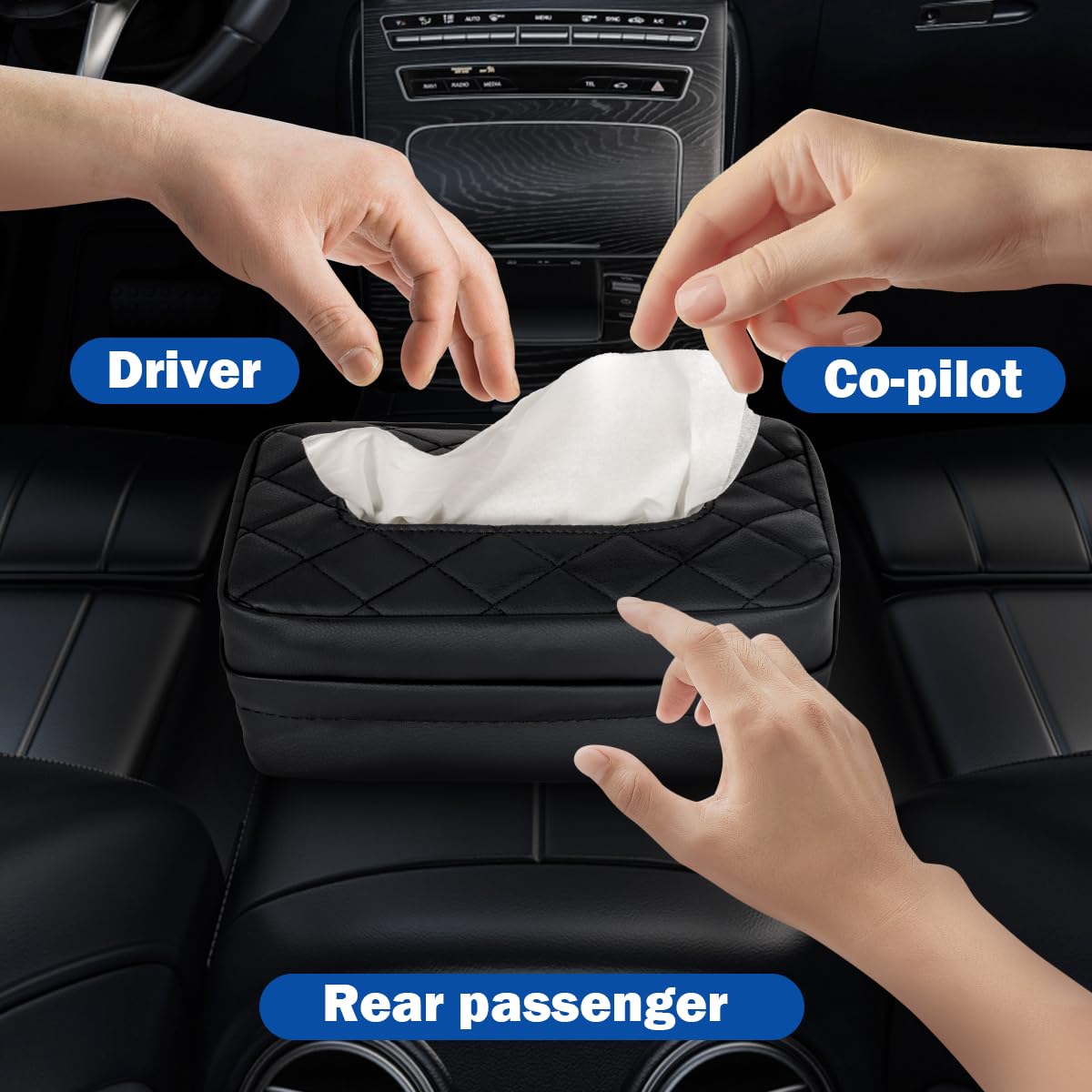 VETERBONE backseat organizer keeps tissues within reach on trips